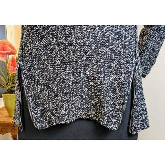 Quinn Sweater Small Black White Heather Zipper Accents High Low Scoop Neck - Picture 9 of 11